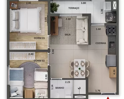 Planta 05 - 2 dorm 43,53m²