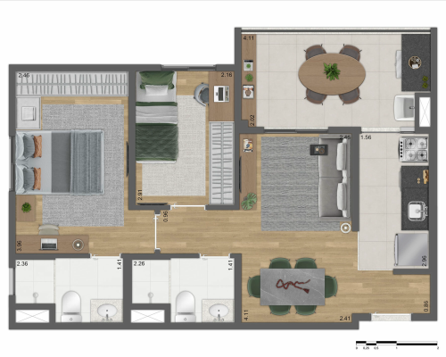 Planta 55m²